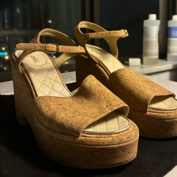 CHANEL Cork Wedge Sandals - Picture 2 of 9